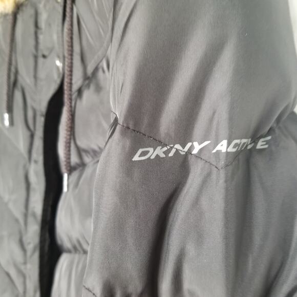 DKNY Active Black Long Puffer Full-Zip Parka Down Jacket Coat Quilted XS - Picture 4 of 12